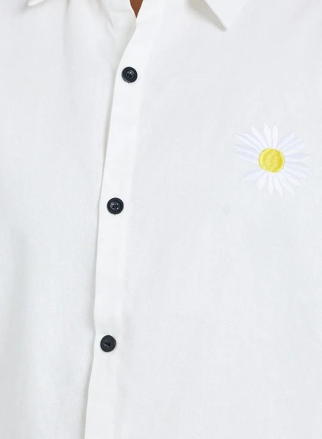 Styli Women White Daisy Embroidered Short Sleeve Shirt